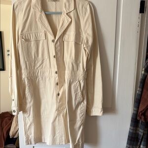 Cream Button-Up Long Sleeve Dress